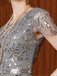 Gray 1920s Sequined Tulle Cap Sleeve Round Neck Dress