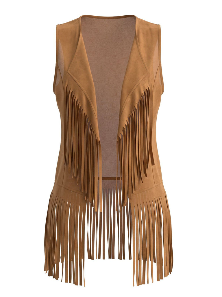 1970s Faux Suede Tassel Disco Vest Set