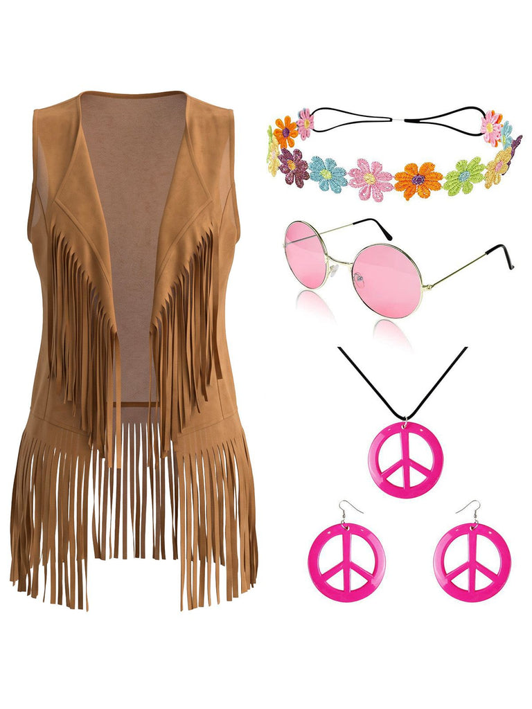 1970s Faux Suede Tassel Disco Vest Set