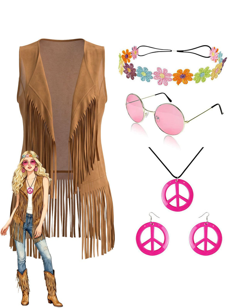 1970s Faux Suede Tassel Disco Vest Set