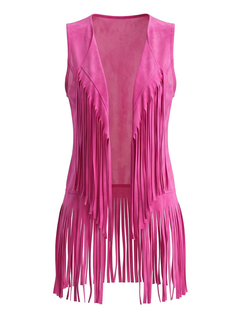 1970s Faux Suede Tassel Disco Vest Set