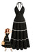 Black 1930s Halter Backless Colorblock Maxi Dress, vintage dress, retro fashion - perfect for women who love vintage and retro fashion