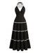 Black 1930s Halter Backless Colorblock Maxi Dress, vintage dress, retro fashion - perfect for women who love vintage and retro fashion
