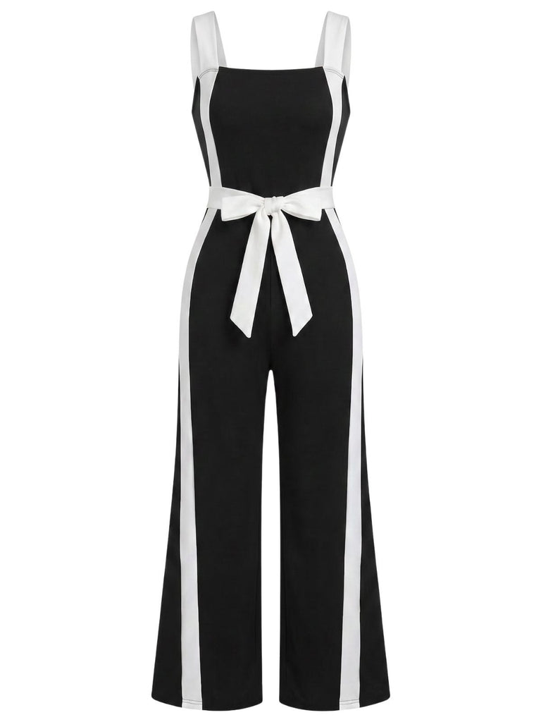 Black & White 1960s Color Block Suspender Jumpsuit