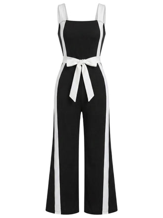 Black & White 1960s Color Block Suspender Jumpsuit
