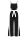 Black & White 1960s Color Block Suspender Jumpsuit