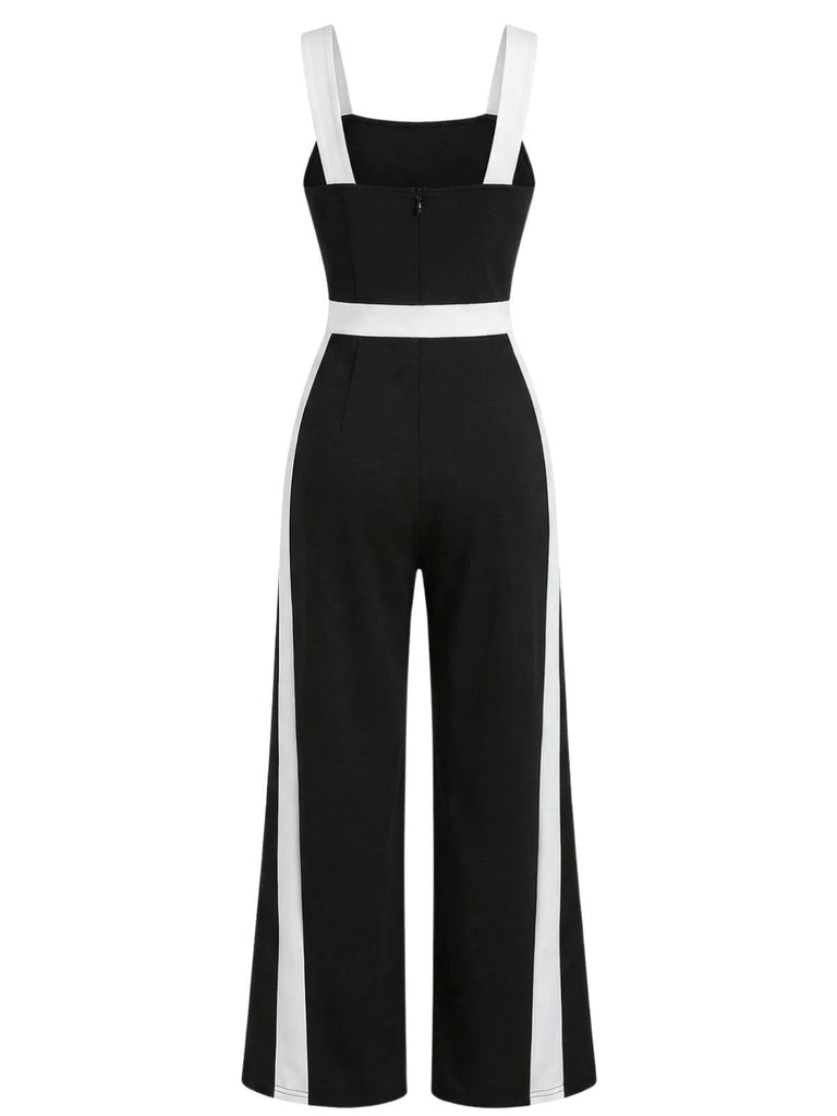 Black & White 1960s Color Block Suspender Jumpsuit