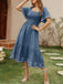 1940s Square Neck Embroidery Jacquard Smocked Dress