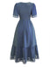 1940s Square Neck Embroidery Jacquard Smocked Dress