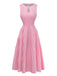 Dark Pink 1950s Plaid Patchwork Dress