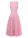 Dark Pink 1950s Plaid Patchwork Dress 2