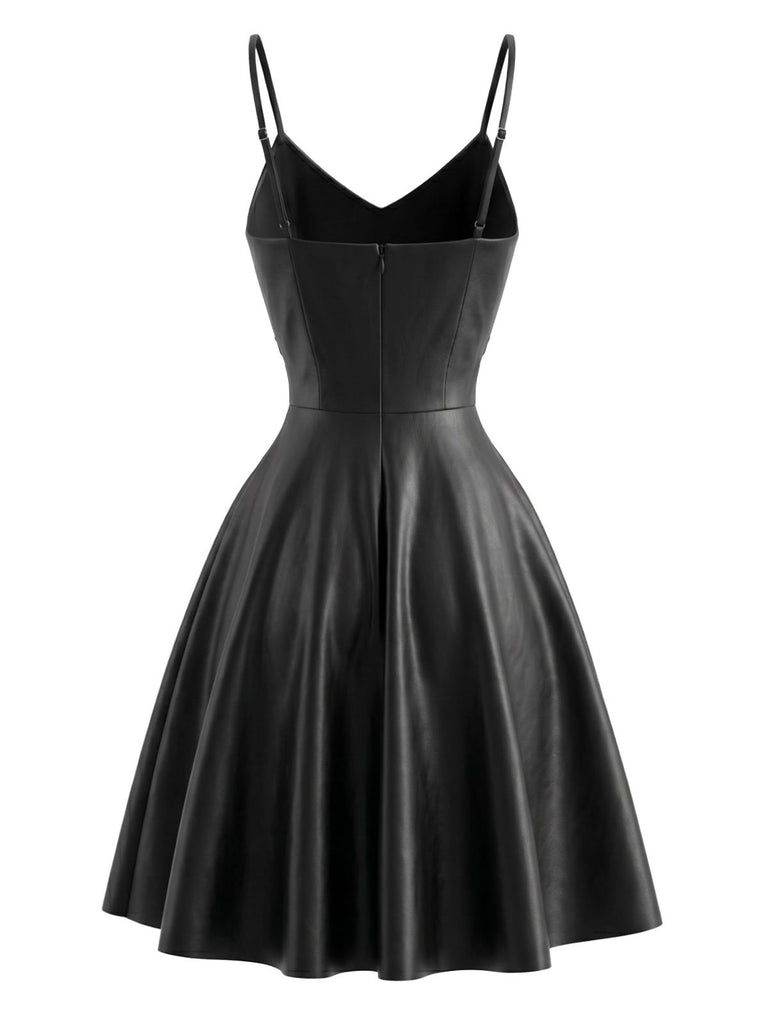 [Pre-Sale] Black 1950s Faux Leather Waist Sleeveless Dress, vintage dress, retro fashion, rockabilly, pin-up fashion - perfect for women who love vintage and retro fashion