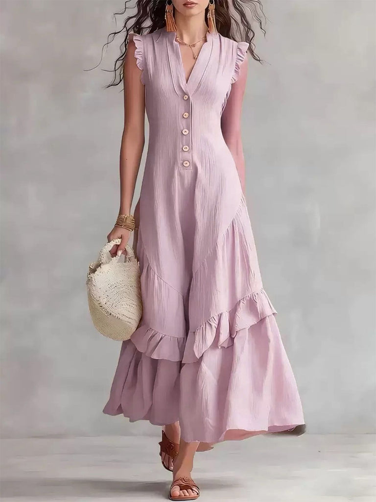 Dark Pink 1950s Cotton Linen Sleeveless Swing Dress, vintage dress, retro fashion, rockabilly, pin-up fashion - perfect for women who love vintage and retro fashion