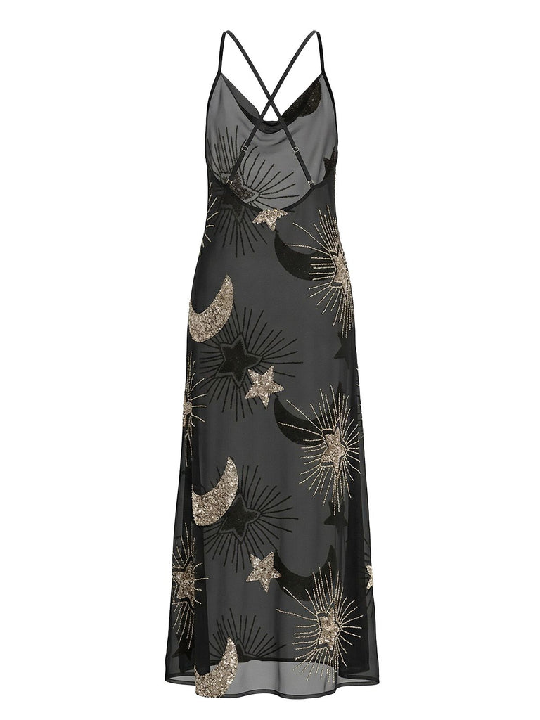 1970s Sheer Celestial Embroidered Sequin Maxi Cover-Up Dress, vintage dress, retro fashion - perfect for women who love vintage and retro fashion