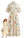 Beige 1970s Folk Floral Half Sleeve Shirt Maxi Dress