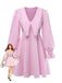 Pink 1950s Gingham Ruffled Lapel Puff Sleeve Dress