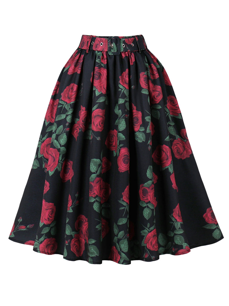 Red 1950s Vintage Floral Dress 1