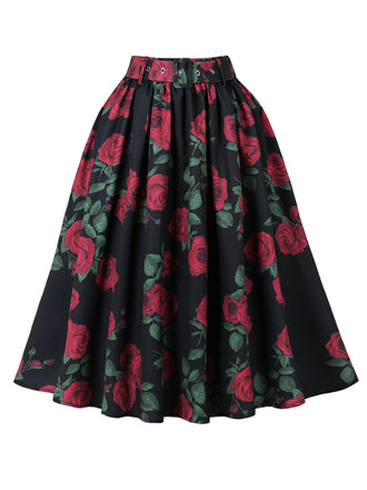 Red 1950s Vintage Floral Dress 1