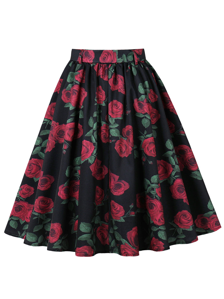 Red 1950s Vintage Floral Dress 2