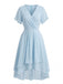 1950s Solid V-Neck Ruffle Sleeve Chiffon Asymmetrical Dress, vintage dress, retro fashion, rockabilly, pin-up fashion - perfect for women who love vintage and retro fashion