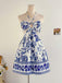 Cobalt Blue 1950s Vintage Floral Halter Dress 4