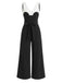 Black 1930s Halter V-Neck Belted Wide Leg Jumpsuit 8