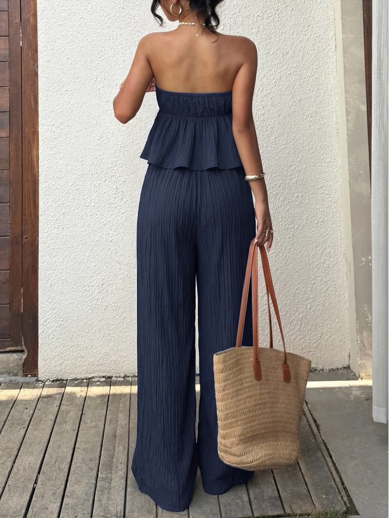Navy Blue 1950s Vintage Ruffle Two Piece Set 4