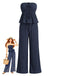 2PCS Blue 1950s Strapless Textured Ruffled Top & Pants