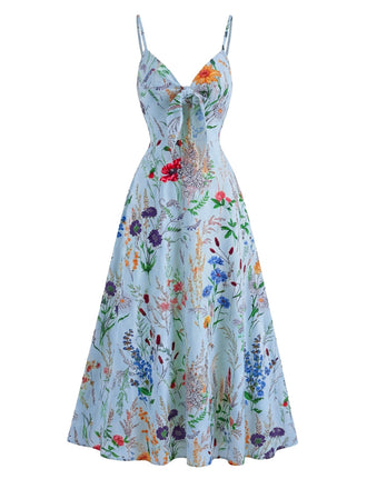 1930s Floral V-Neck Bohemian Bow-Front Slip Dress, vintage dress, retro fashion, floral print - perfect for women who love vintage and retro fashion