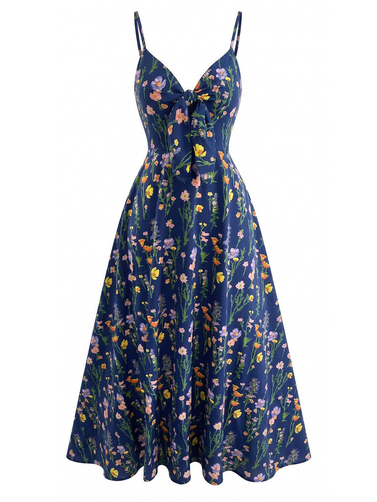 1930s Floral V-Neck Bohemian Bow-Front Slip Dress, vintage dress, retro fashion, floral print - perfect for women who love vintage and retro fashion