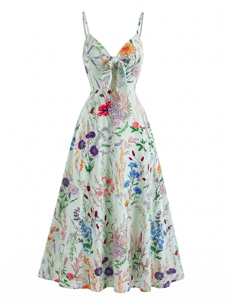 1930s Floral V-Neck Bohemian Bow-Front Slip Dress, vintage dress, retro fashion, floral print - perfect for women who love vintage and retro fashion