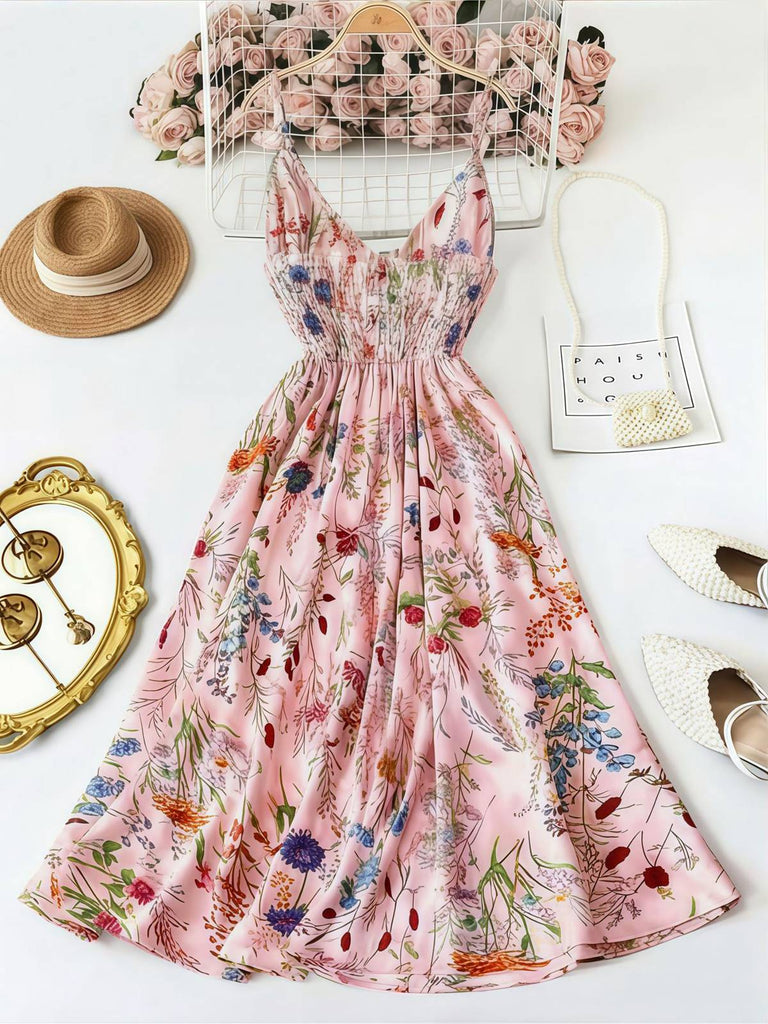 1930s Floral V-Neck Bohemian Bow-Front Slip Dress, vintage dress, retro fashion, floral print - perfect for women who love vintage and retro fashion