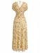 Yellow 1940s Vintage Floral V Neck Dress 2