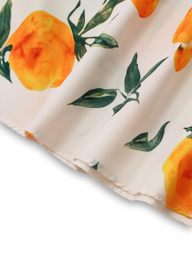 Orange 1950s Vintage Floral V Neck Dress 6