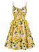 1950s Ruffled Square Neck Sleeveless Floral Print Swing Dress