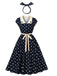 Blue 1950s Polka Dot Embroidered Floral Swing Dress