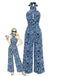 [Pre-Sale] Lake Blue 1970s Vintage Floral V Neck Jumpsuit 1