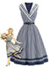 [Pre-Sale] Blue & White 1940s Sailor Shawl Collar Striped Belted  Dress, vintage dress, retro fashion - perfect for women who love vintage and retro fashion