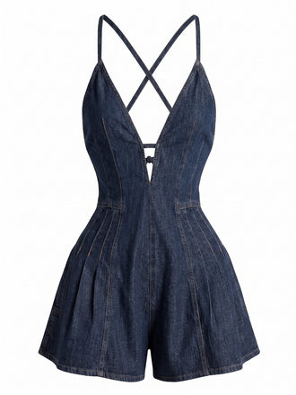 1950s Denim Tie Waist One Piece Romper 5