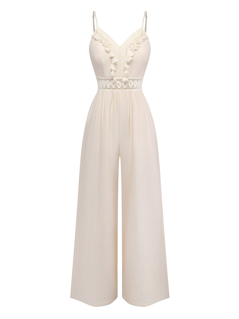 Elegant Beige 1950s Vintage Floral Jumpsuit 3