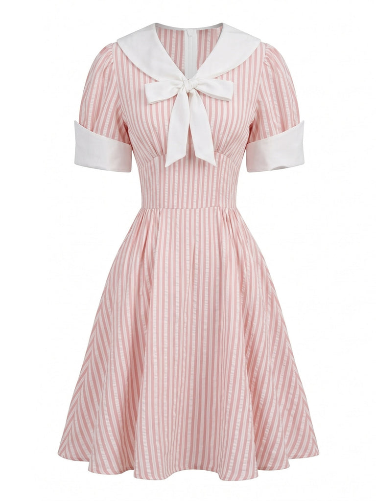 1950s Striped Sailor Collar Puff Sleeve Dress 4