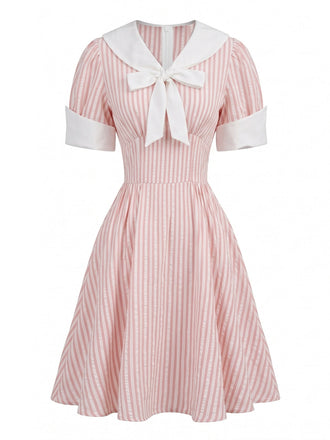 1950s Striped Sailor Collar Puff Sleeve Dress 4