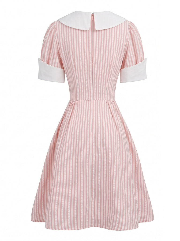 1950s Striped Sailor Collar Puff Sleeve Dress 5