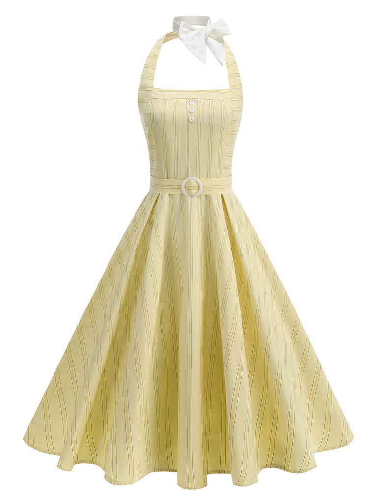 1930s Floral Halter Striped Vintage Dress 4