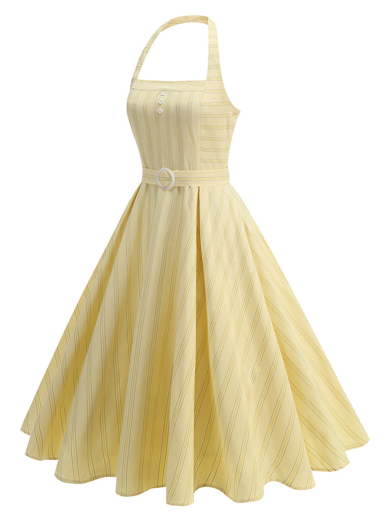 1930s Floral Halter Striped Vintage Dress 5