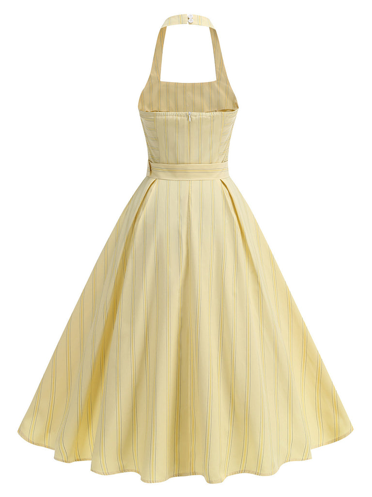 1930s Floral Halter Striped Vintage Dress 6