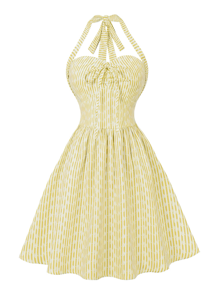 Elegant 1950s Vintage Floral Halter Dress 6