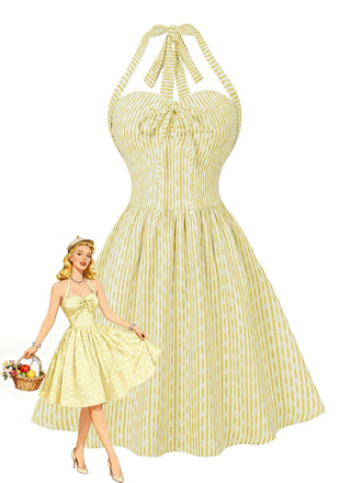 Elegant 1950s Vintage Floral Halter Dress 5