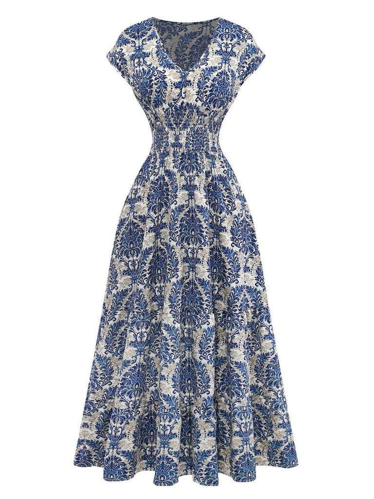 1950s Vintage Floral V Neck Dress