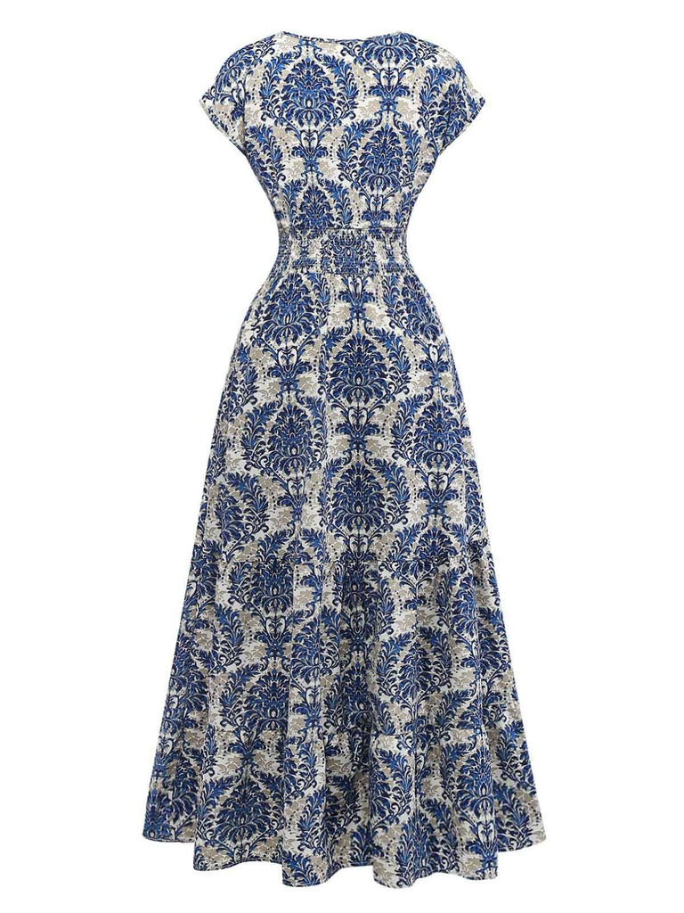 1950s Vintage Floral V Neck Dress